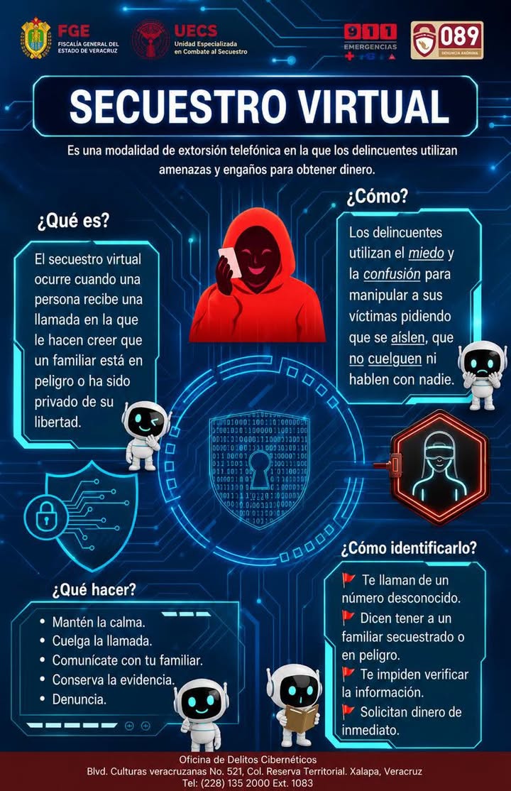 Mensaje de prevención de la Fiscalía de Veracruz sobre llamadas de emergencia falsas