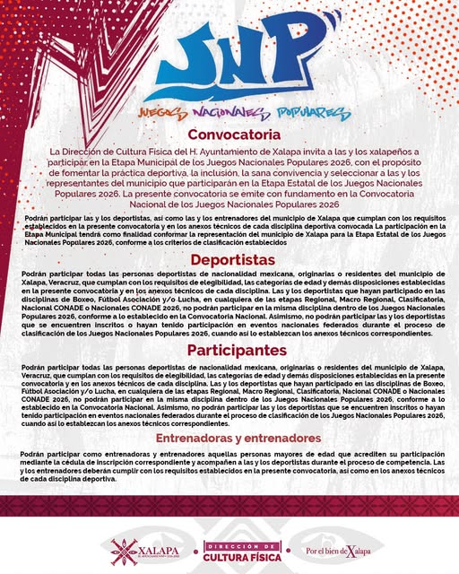 Xalapa invita a los Juegos Nacionales Populares 2026