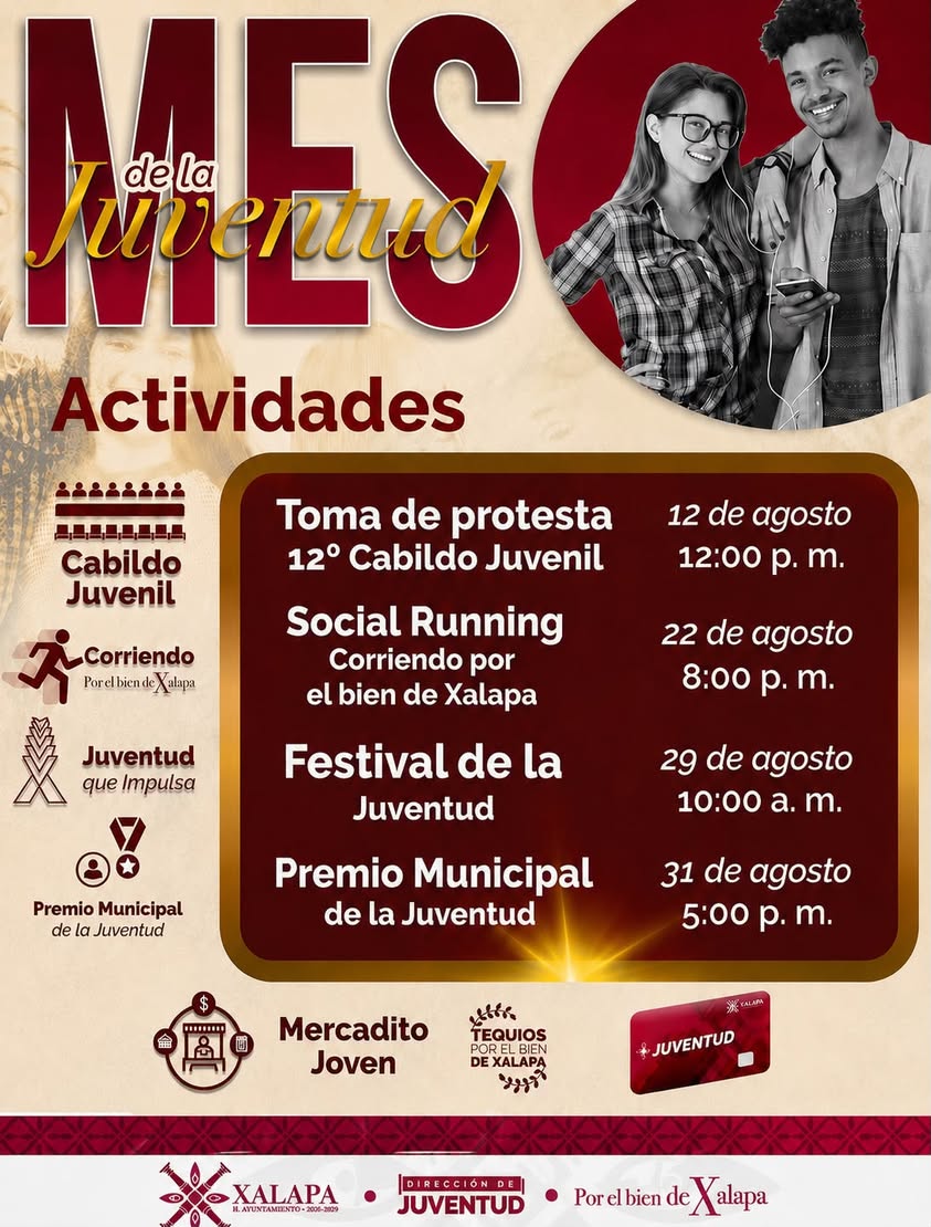mes-de-la-juventud-xalapa-agosto Cartel del Mes de la Juventud en Xalapa con actividades de agosto