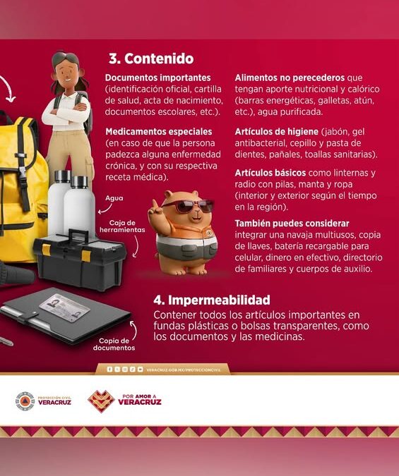 Protección Civil Veracruz recomienda preparar mochila de emergencia