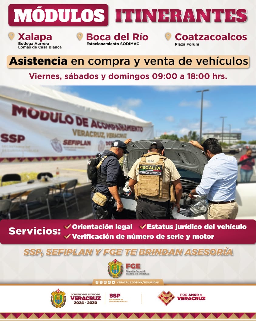 Módulo itinerante de la SSP Veracruz para orientación en compraventa de vehículos