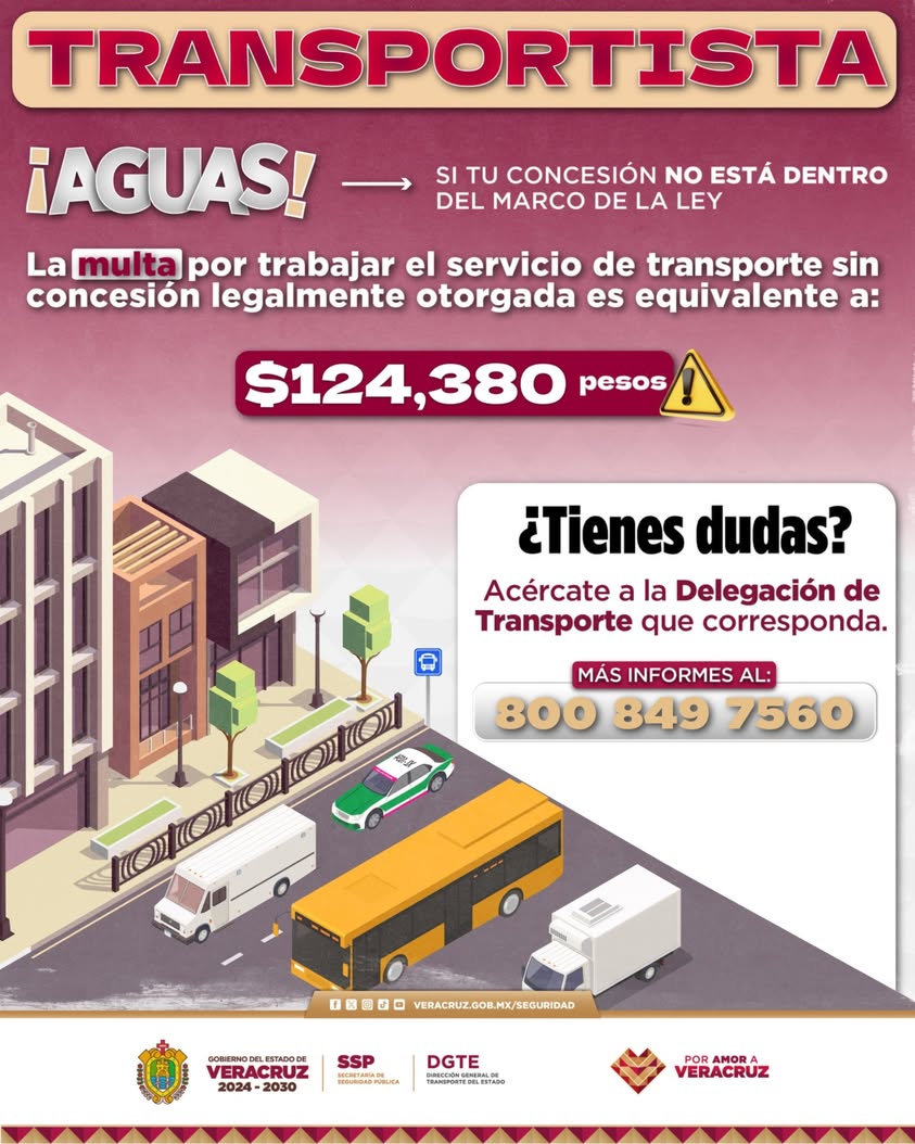 Publicación de la SSP Veracruz sobre multas a transportistas