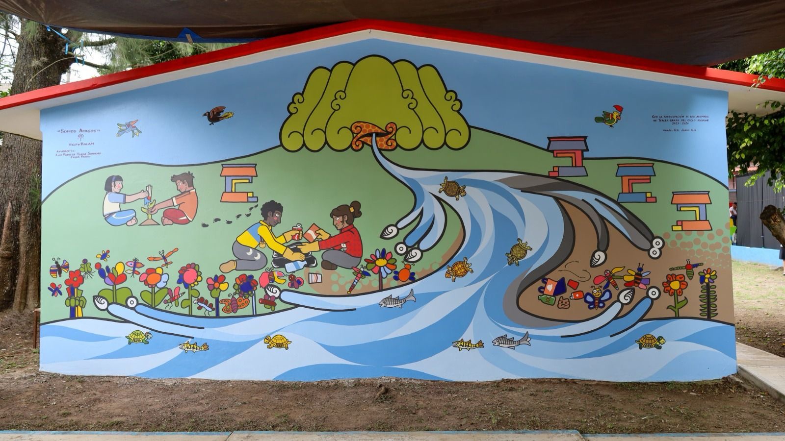 Mural Somos amigos en el Jardín de Niños Paulo Freire de Xalapa