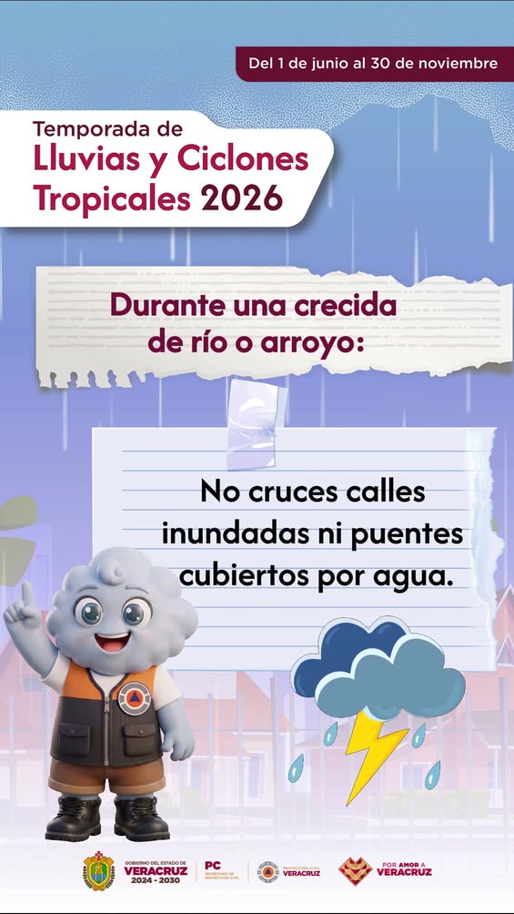 no-cruces-corriente-crecida-pc-veracruz Advertencia de Protección Civil Veracruz sobre no cruzar corrientes crecidas