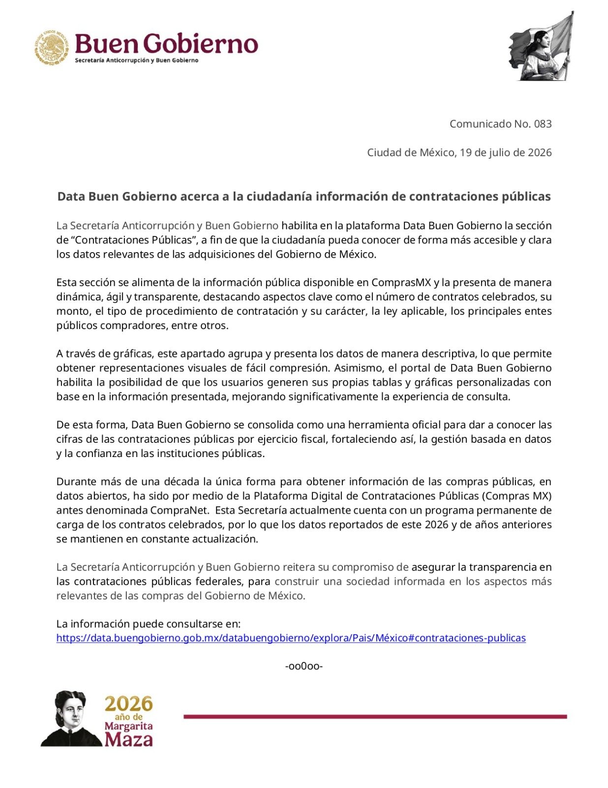 plataforma-data-buen-gobierno-contrataciones-publicas Pantalla de la plataforma Data Buen Gobierno con la sección Contrataciones Públicas