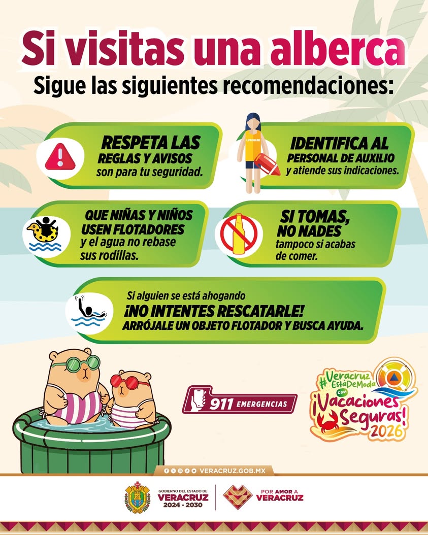 Protección Civil de Veracruz comparte recomendaciones para albercas en vacaciones