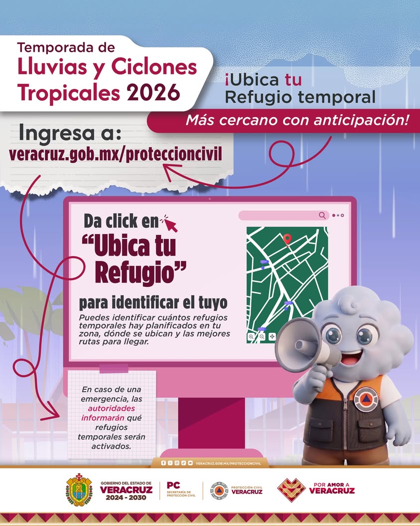 proteccion-civil-refugios-temporales-lluvias-2026 Mapa o imagen de refugio temporal durante temporada de lluvias y ciclones 2026 en Veracruz
