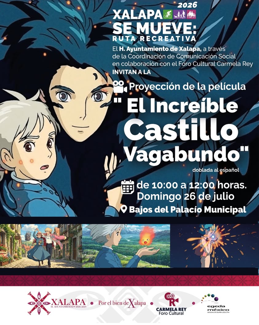 proyeccion-el-increible-castillo-vagabundo-xalapa Cartel de la proyección de la película El increíble castillo vagabundo en Xalapa