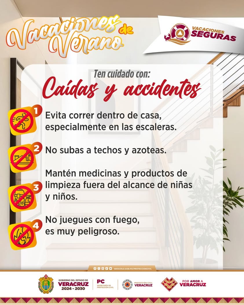 Recomendaciones de Protección Civil Veracruz para prevenir caídas y accidentes en casa