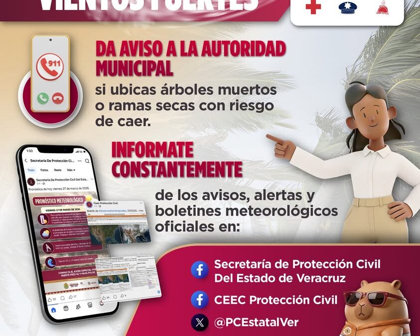 Recomendaciones de Protección Civil ante vientos fuertes en Veracruz