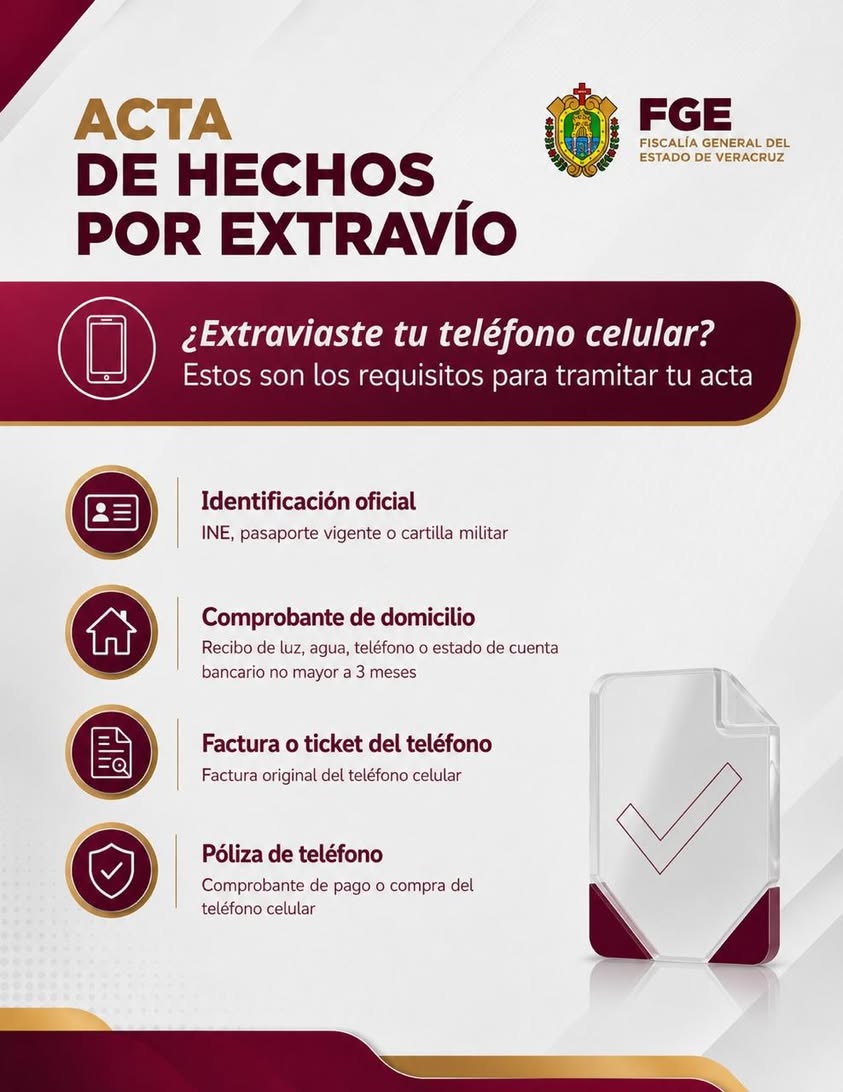 Requisitos para obtener acta de hechos por pérdida de celular en Veracruz