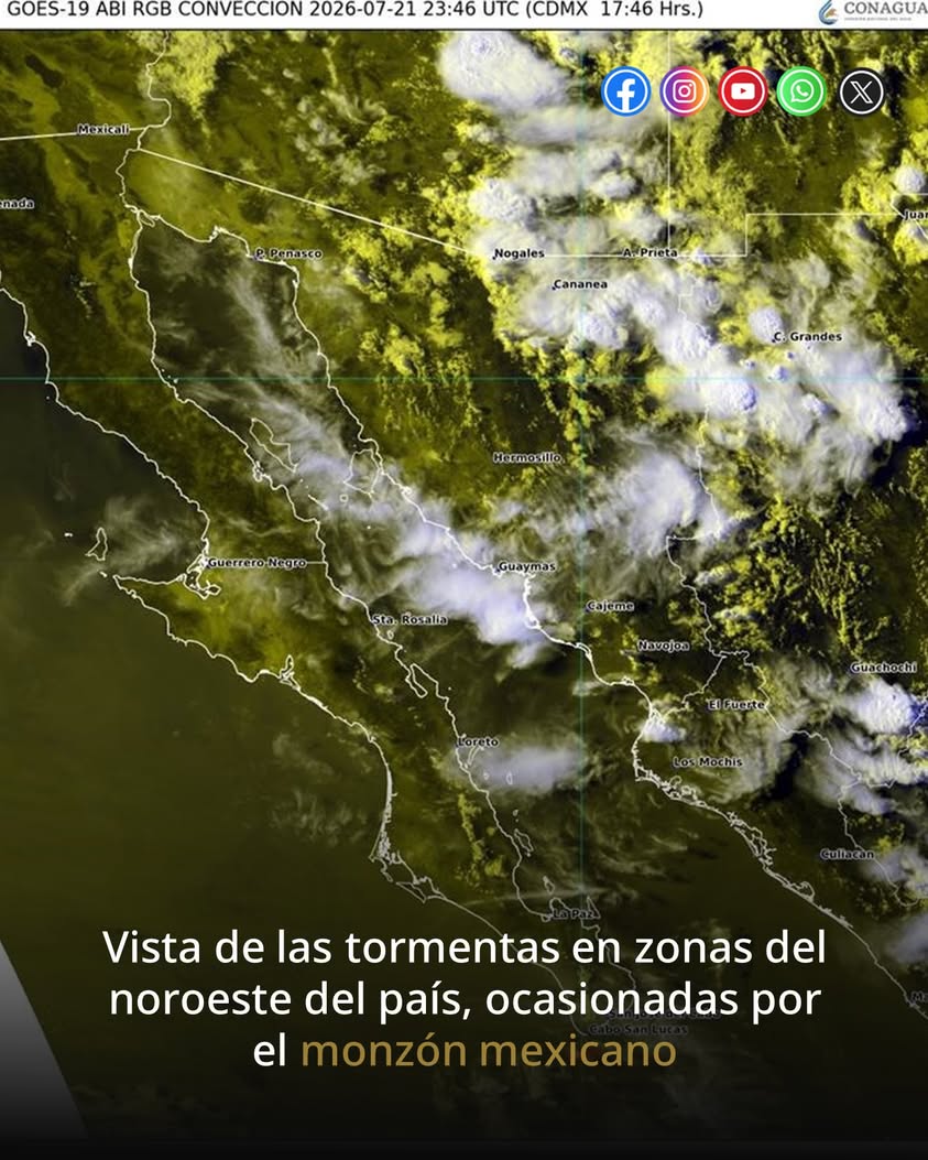 satelite-goes-19-nubosidad-noroeste-mexico Imagen del satélite GOES-19 mostrando nubosidad sobre el noroeste de México