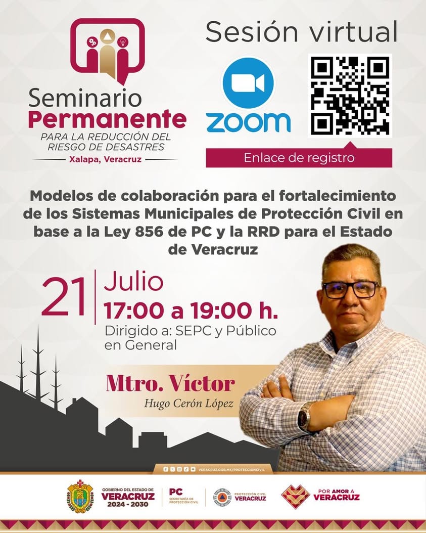 Cartel del Seminario Permanente para la Reducción del Riesgo de Desastres con código QR
