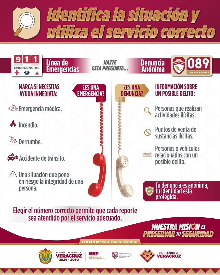 ssp-veracruz-911-089 Cartel informativo de la SSP Veracruz sobre los números 911 y 089