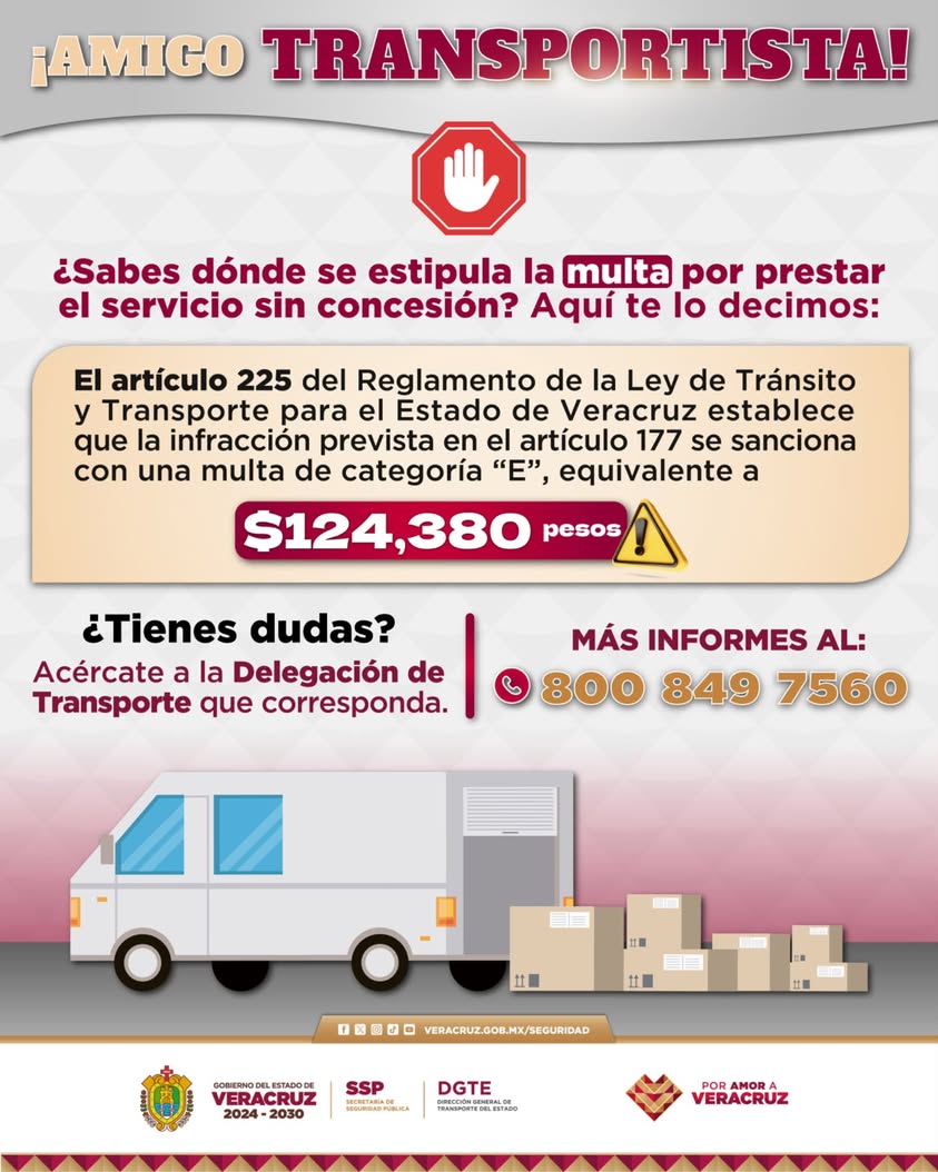 Mensaje de la SSP Veracruz sobre sanciones a transportistas