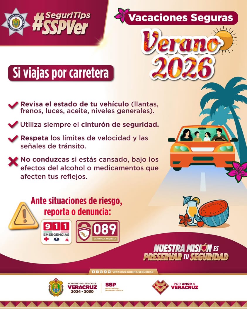vacaciones-seguras-verano-2026-ssp-veracruz Publicación de la SSP Veracruz con recomendaciones para vacaciones seguras en verano