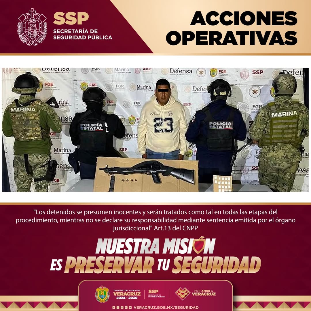 Cuatro personas detenidas por portación ilegal de arma de fuego en Veracruz