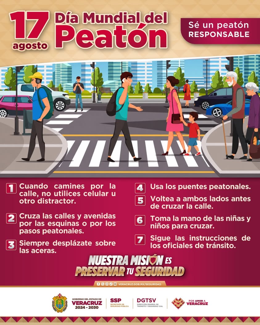 Mensaje de la SSP Veracruz por el Día Mundial del Peatón