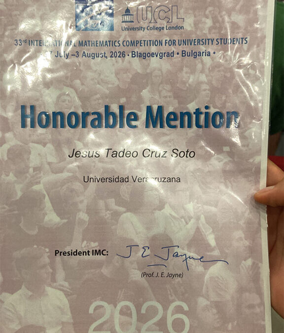 Estudiante de la UV obtiene mención honorífica en certamen internacional de matemáticas