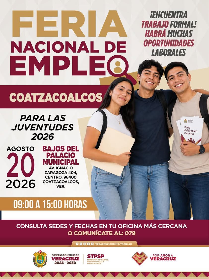 Feria Nacional del Empleo 2026 en los Bajos del Palacio Municipal de Coatzacoalcos