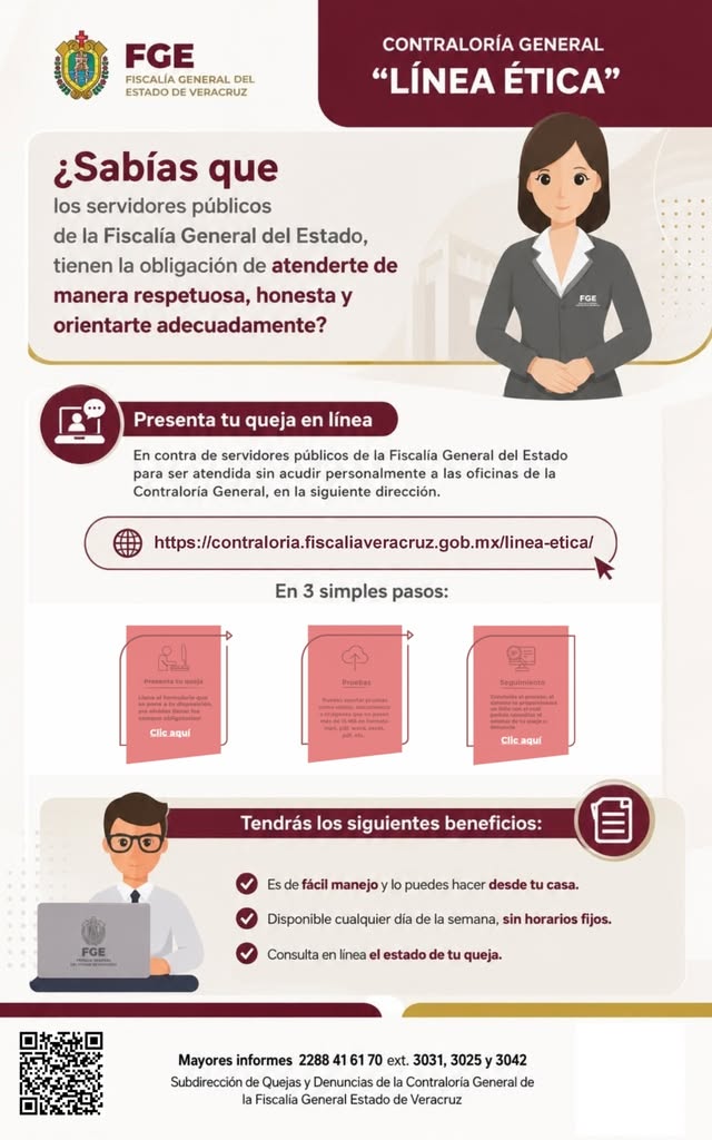 Línea Ética de la FGE de Veracruz para reportar irregularidades