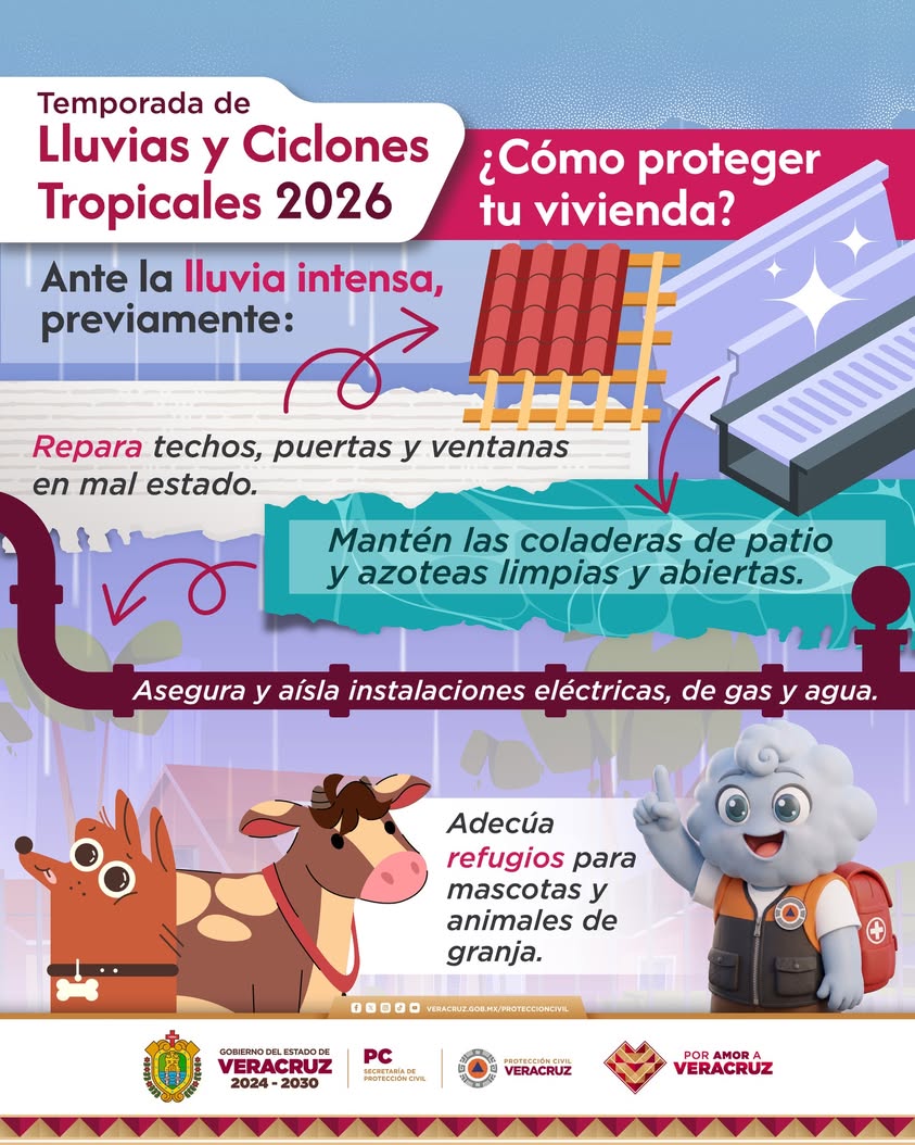 Protección Civil Veracruz comparte medidas preventivas ante lluvias y ciclones tropicales
