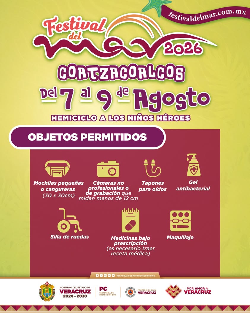 Publicación sobre objetos permitidos y prohibidos para el Festival del Mar 2026