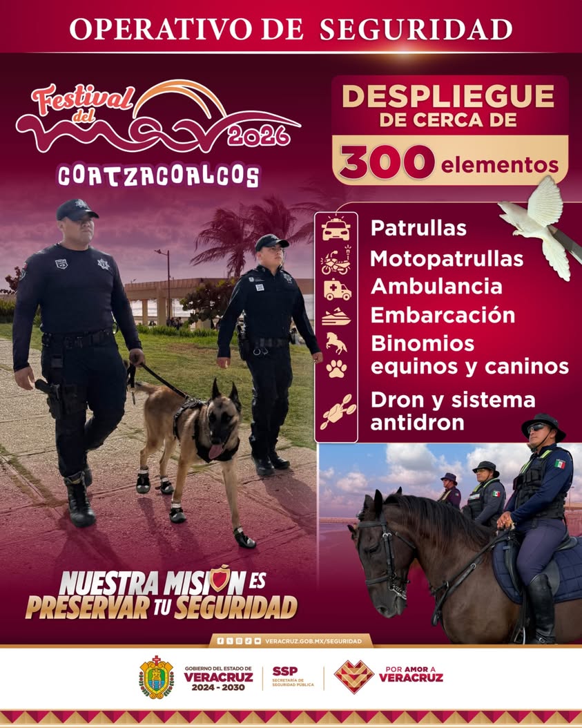 Despliegue de seguridad de la SSP Veracruz para el Festival del Mar 2026