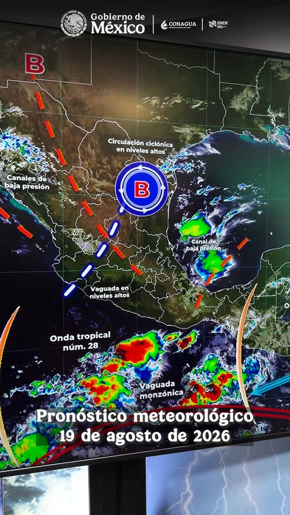 Pronóstico de lluvias fuertes para el 19 de agosto de 2026