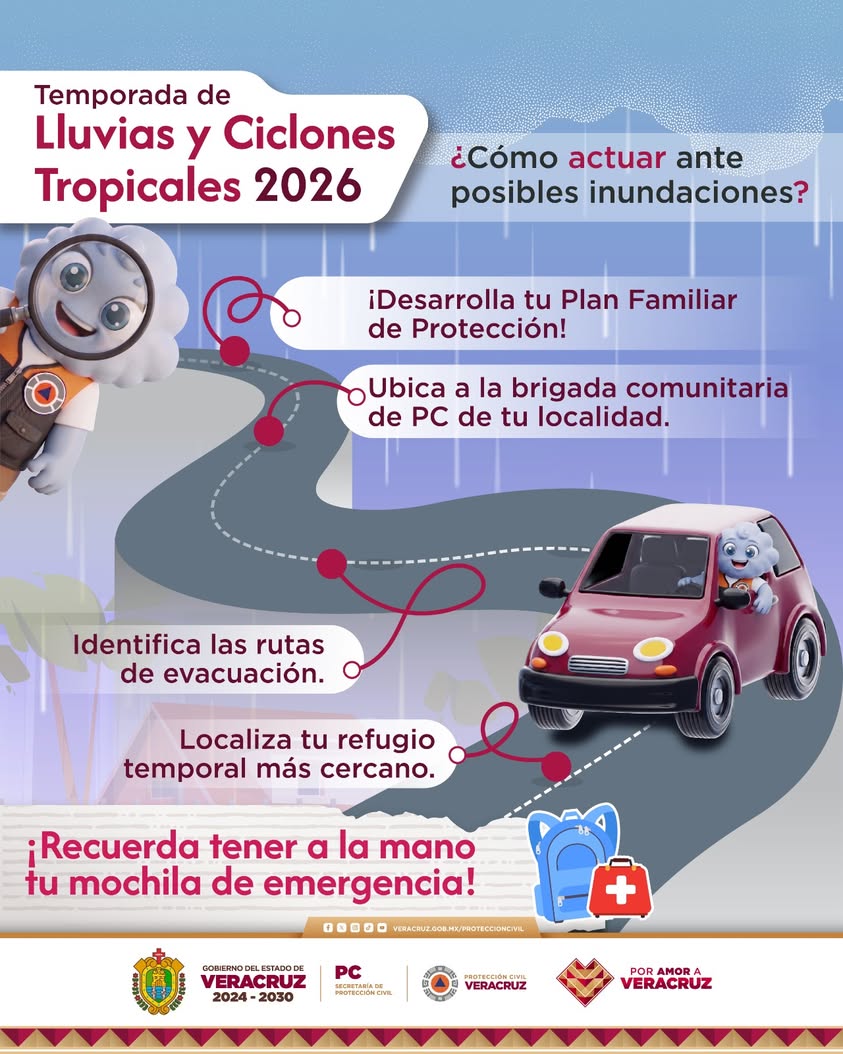 Recomendaciones de Protección Civil para temporada de lluvias en Veracruz