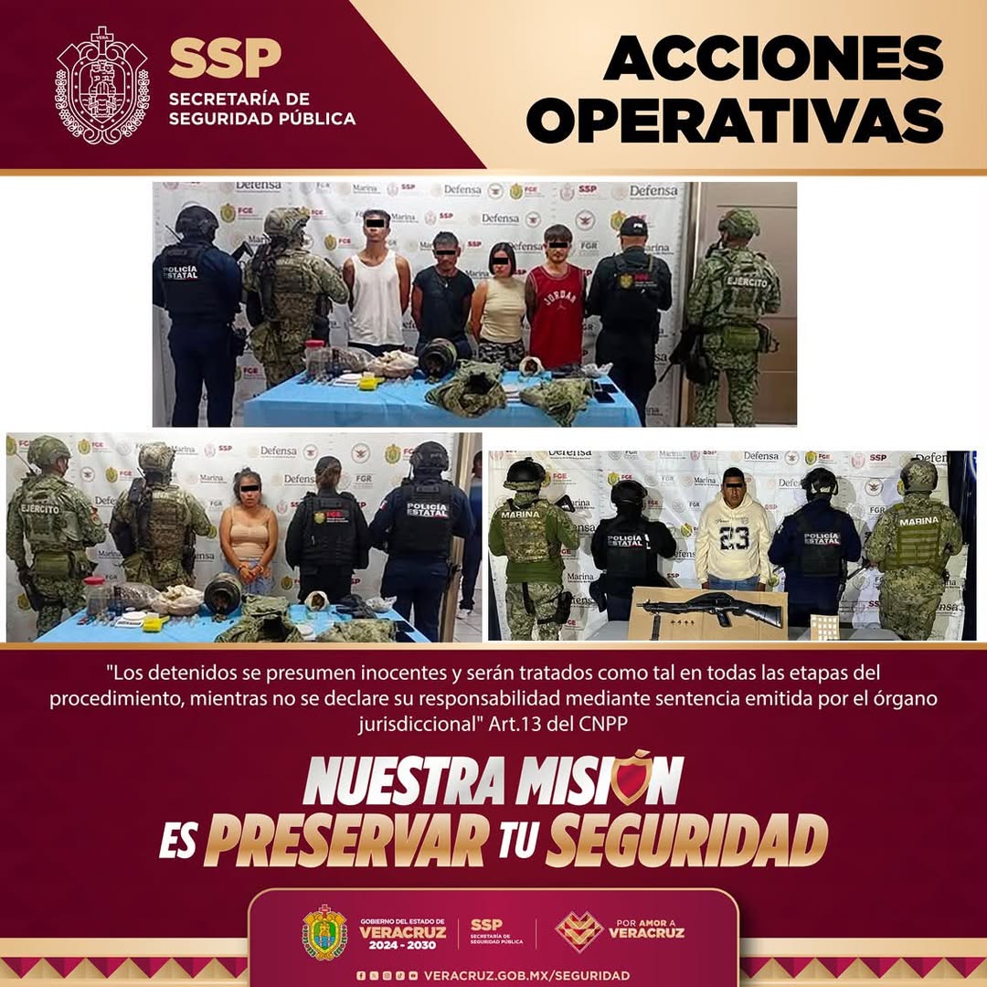 Rescate de cuatro personas y detención de 32 durante operativos en Veracruz