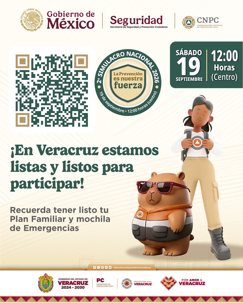Convocatoria de Protección Civil de Veracruz para el Segundo Simulacro Nacional 2026