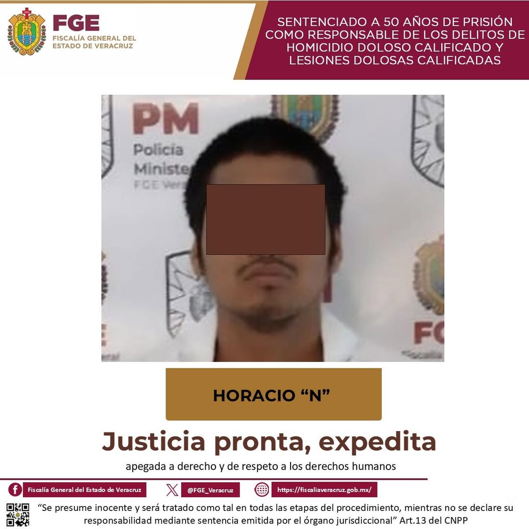 Sentencia de 50 años de prisión por homicidio doloso calificado en Veracruz