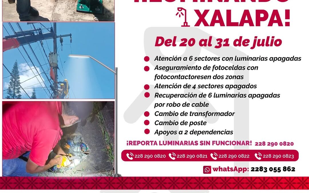 Ayuntamiento de Xalapa reporta trabajos de alumbrado en varias colonias y avenidas