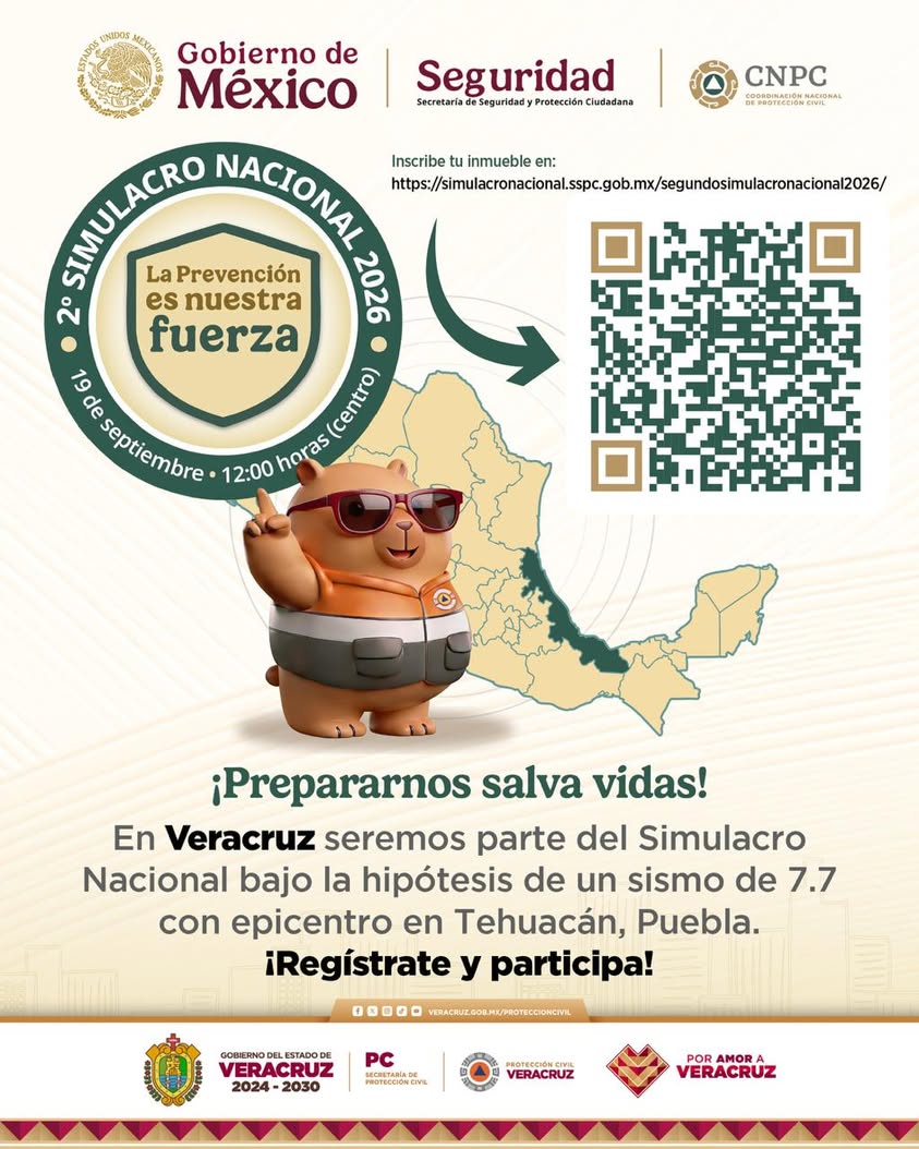Veracruz participará en el segundo Simulacro Nacional 2026