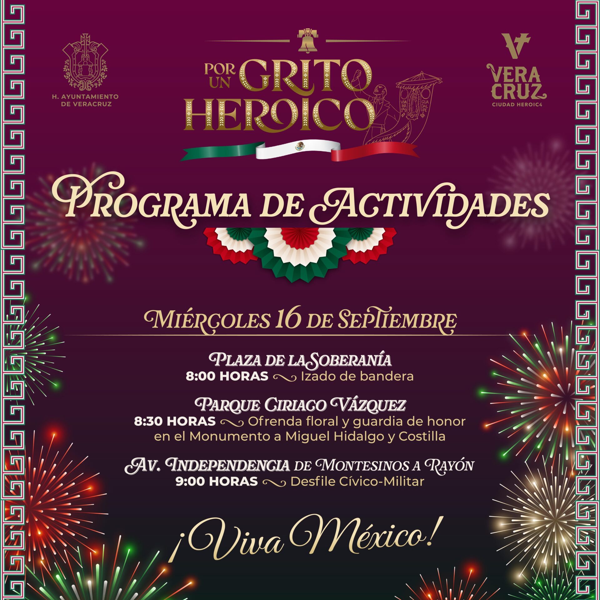Ceremonia del Grito de Independencia en el Zócalo de Veracruz