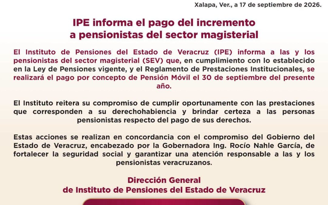 IPE pagará el 30 de septiembre el incremento por Pensión Móvil