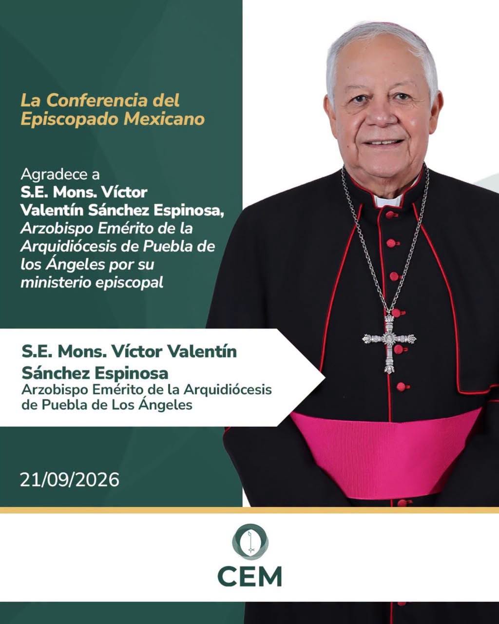 Monseñor Jorge Carlos Patrón Wong, arzobispo de Xalapa y nuevo arzobispo de Puebla de los Ángeles