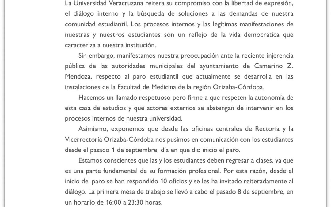 UV lamenta injerencia municipal en paro de la Facultad de Medicina