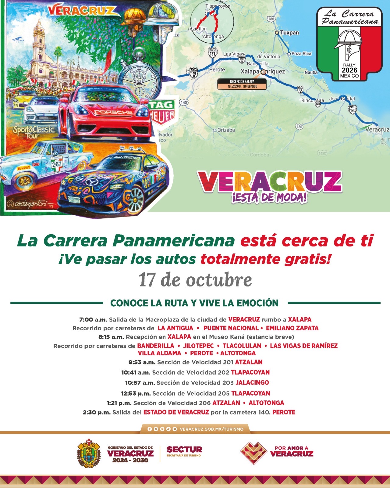 Automóviles participantes de la Carrera Panamericana 2026 en el Malecón de Veracruz