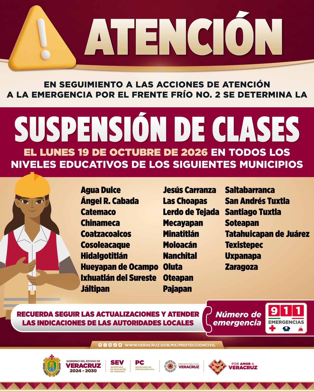 Escuelas cerradas en 28 municipios del sur de Veracruz por lluvias